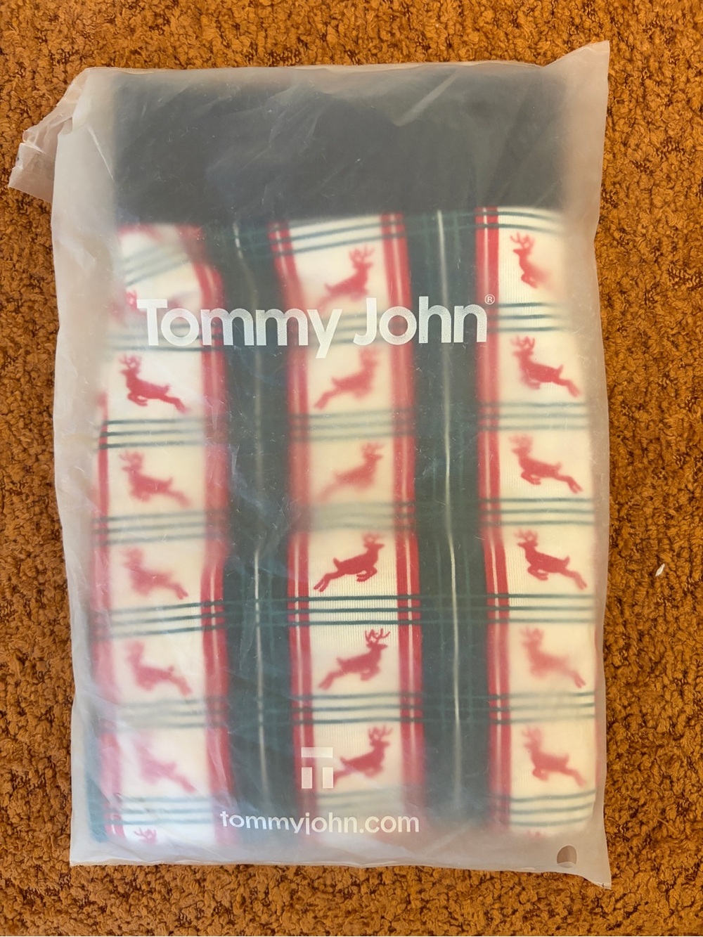 Tommy John Red, White & Green Plaid Boxer Briefs with Reindeer